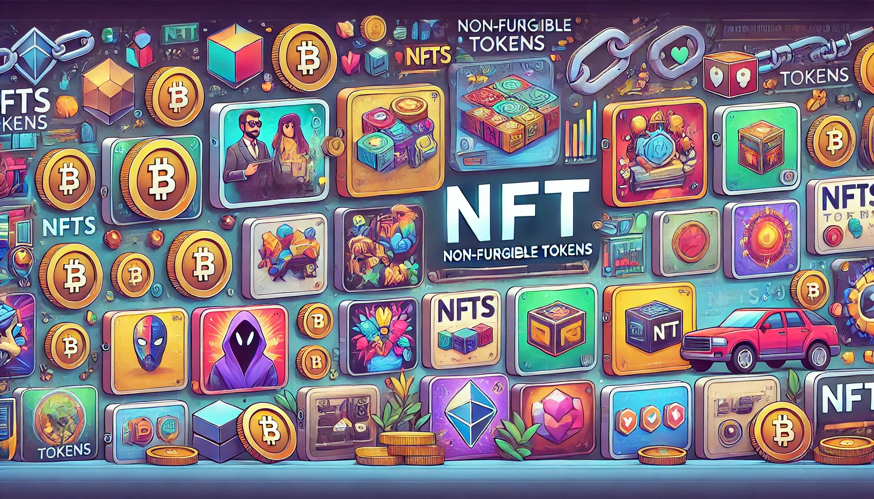 Illustration of digital NFTs and collectibles, illustrating how custom graphics can be integrated into board‑game printables