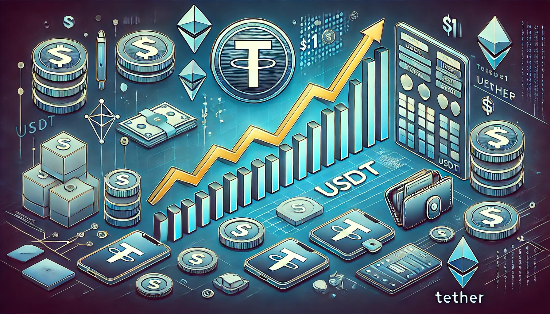 USDT, Tether, Stabilcoin, Árfolyam, Digitális tárca, Kriptovaluta, Blockchain, Pénzügyi stabilitás, Digitális pénz, Kripto piac, 