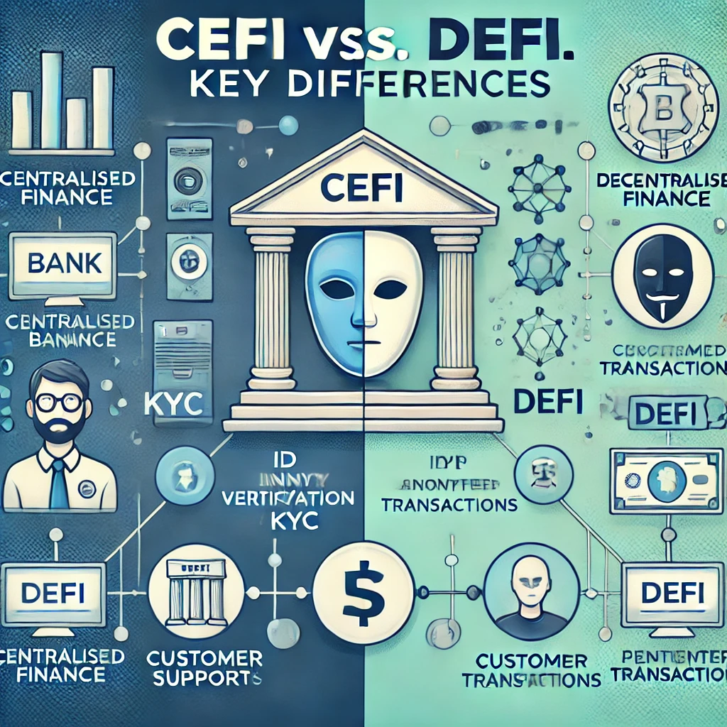 Centralised Finance (CeFi) Központosított Pénzügyek fogalma értelmezése kriptovaluta platform és DeFi platform