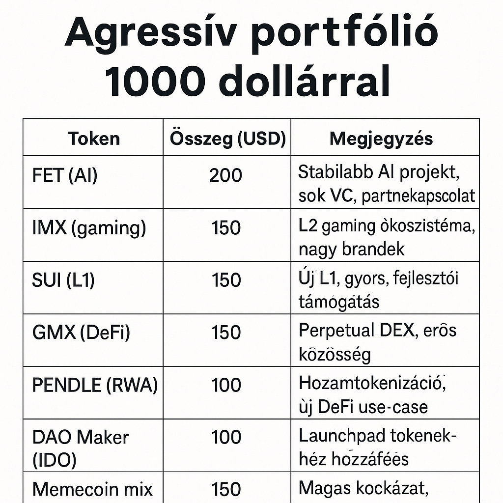Agresszív portfolió 1000 dollárral