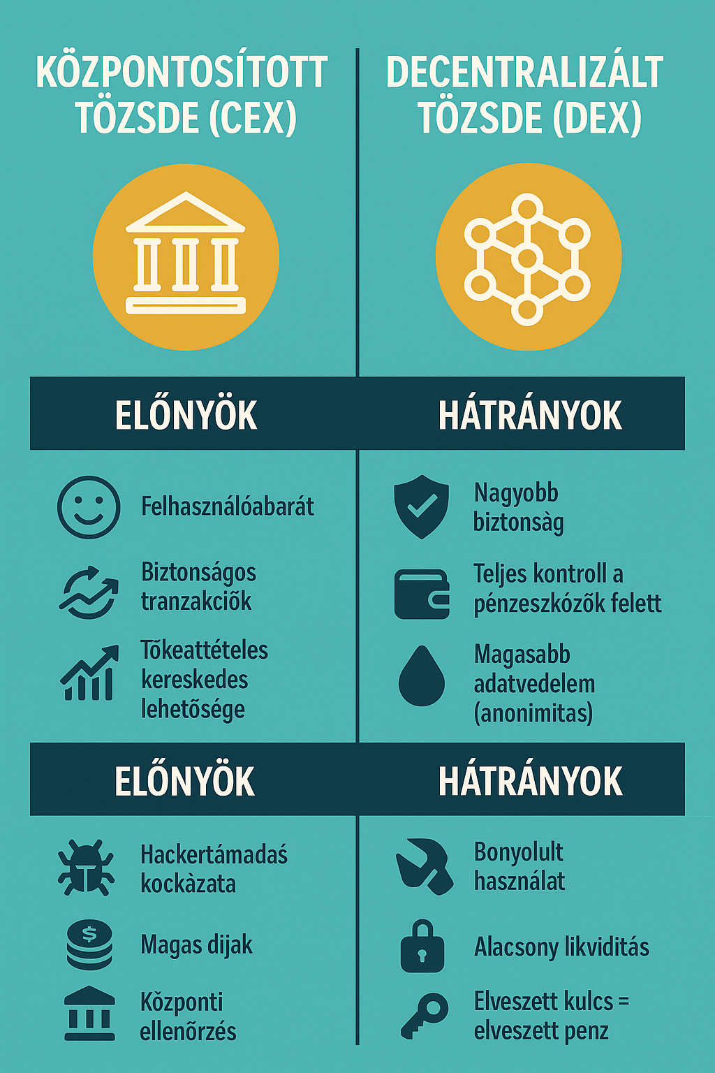 Kriptotőzsde Dex Cex előny hátrány működés