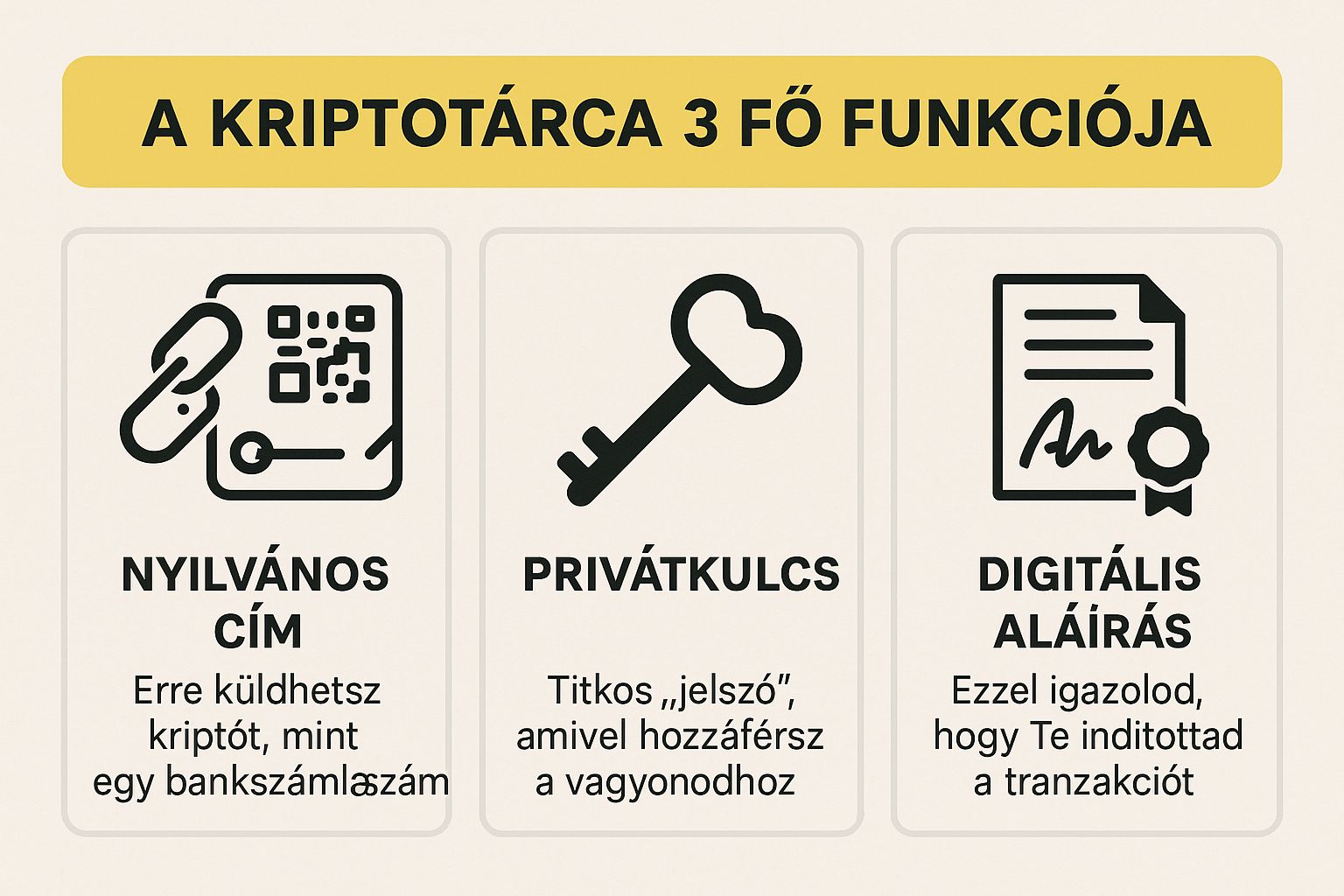 kriptotárca három fő funkciója