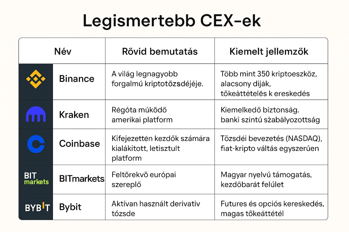 Legismertebb CEX kriptotőzsdék