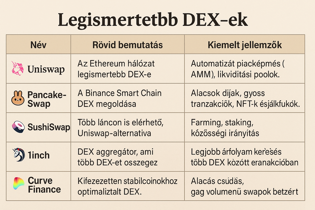 Legismertebb DEX kriptotőzsdék