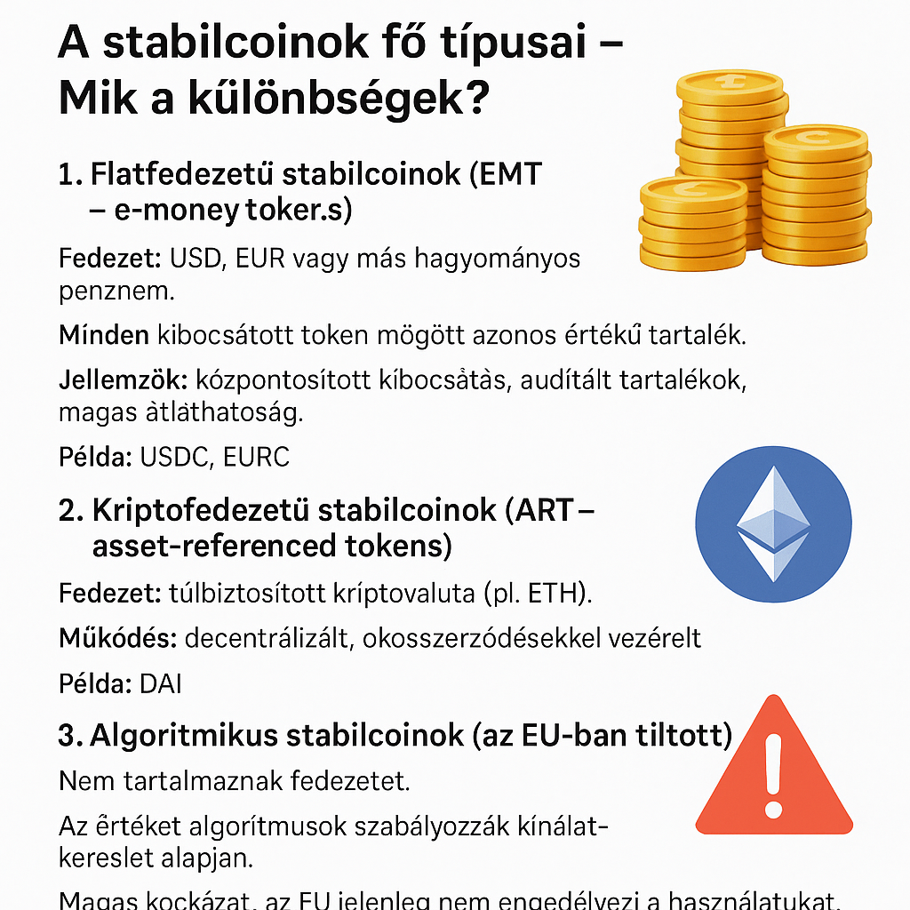 stabilcoinok fő tipusai különbségek