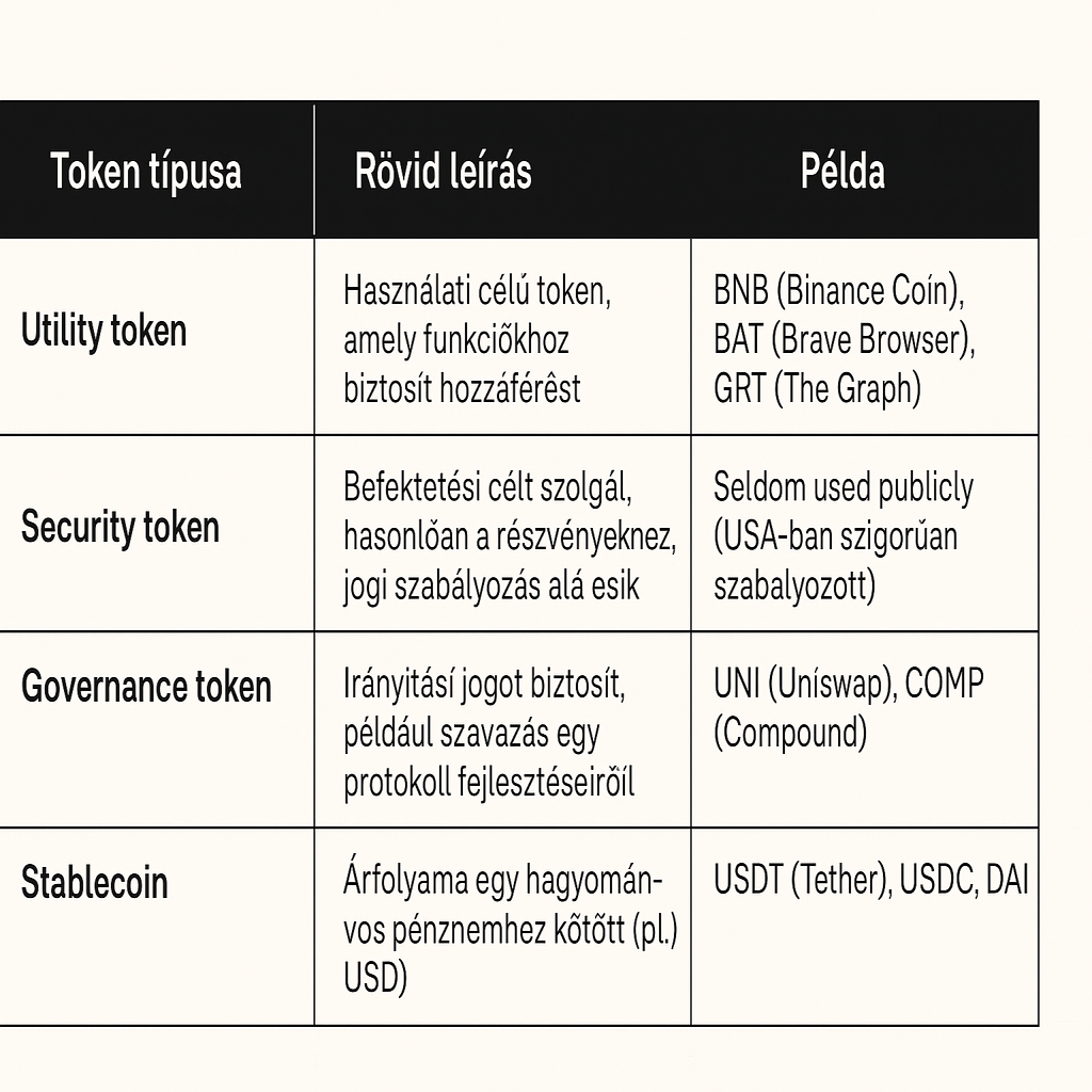 utility token más tokenek összehasonlítás