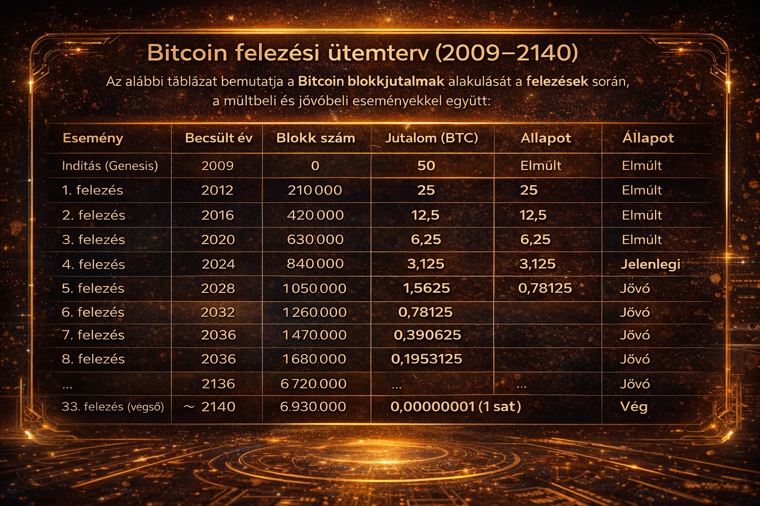 bitcoin bányászat felezési idő 21 M