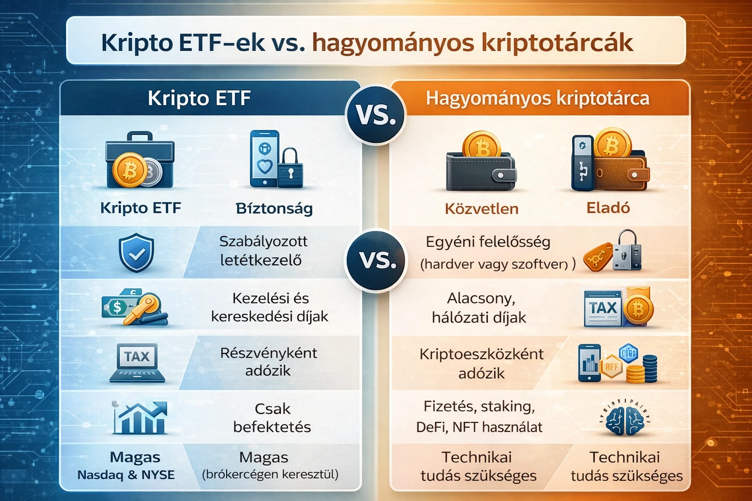ETF hagyományos kriptotárcák összehasonlítása