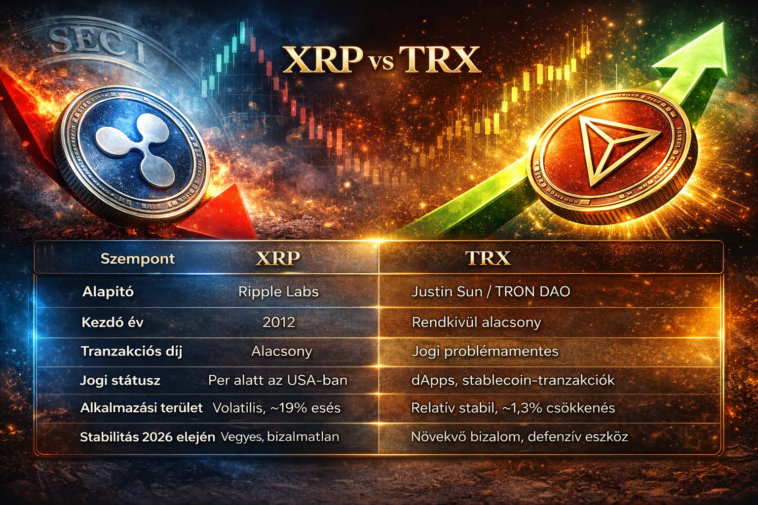 Tron TRX XRP összehasonlítás