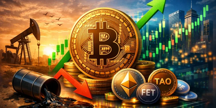 Bitcoin kripto emelkedik olaj esik