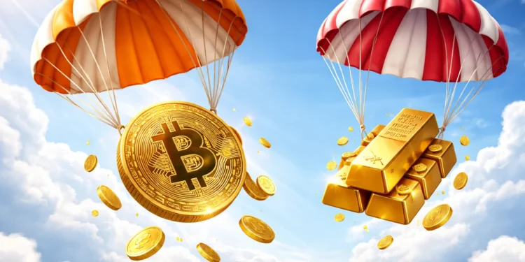 bitcoin arany zuhan ejtőernyővel