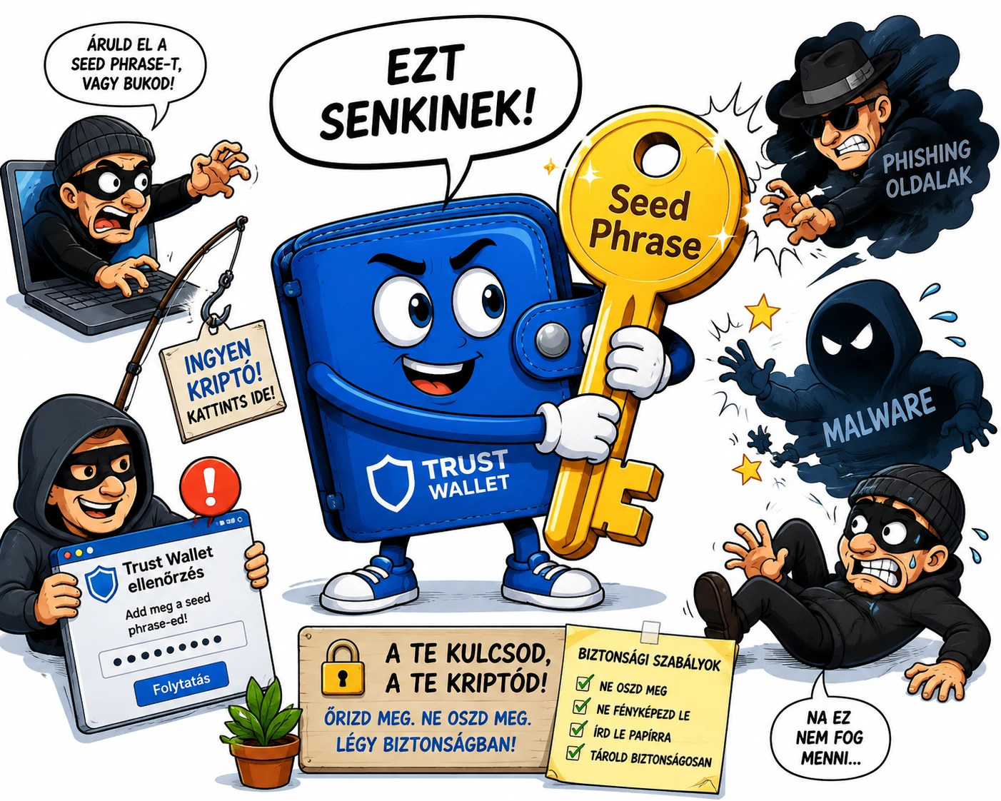 self-custody Trust Wallet helyre állító kód biztonsági kulcs jelszó